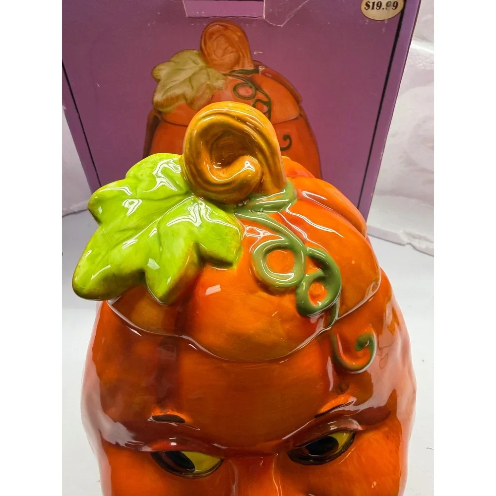 Vintage Halloween Ceramic Pumpkin Cookie Jar SmilingJack O Lantern Orange Glossy